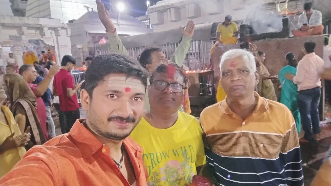 Devotees at the temple courtyard in the evening