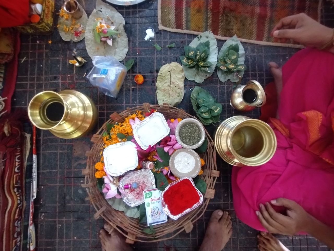 Puja samagri thali prepared for a special sankalp puja